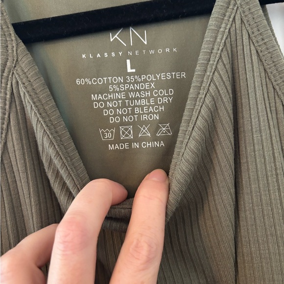 Klassy Network Ribbed High Neck Brami, Olive Green Tank Top - Picture 3 of 4
